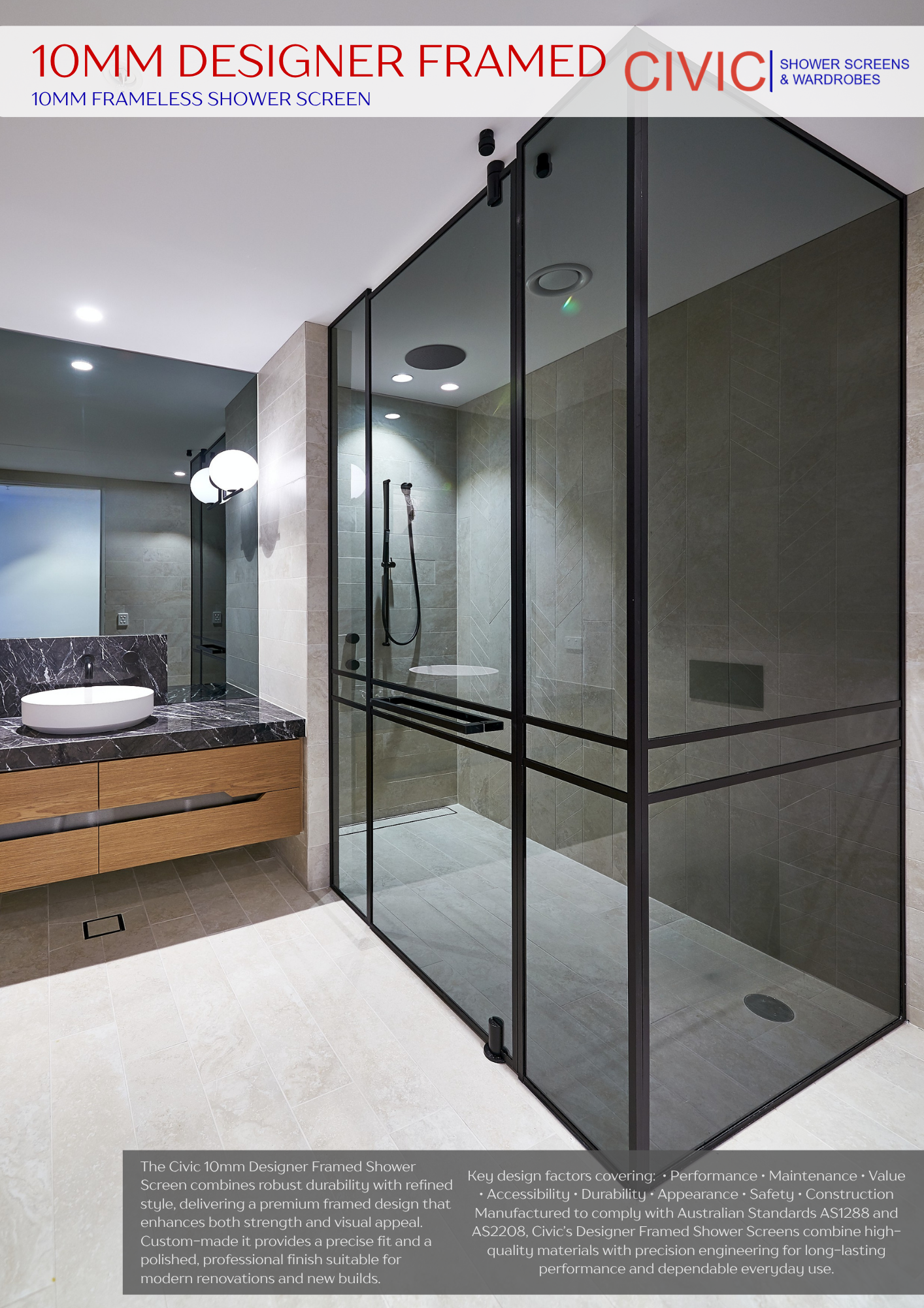 DESIGNER FRAMED: 10MM SHOWER SCREENS